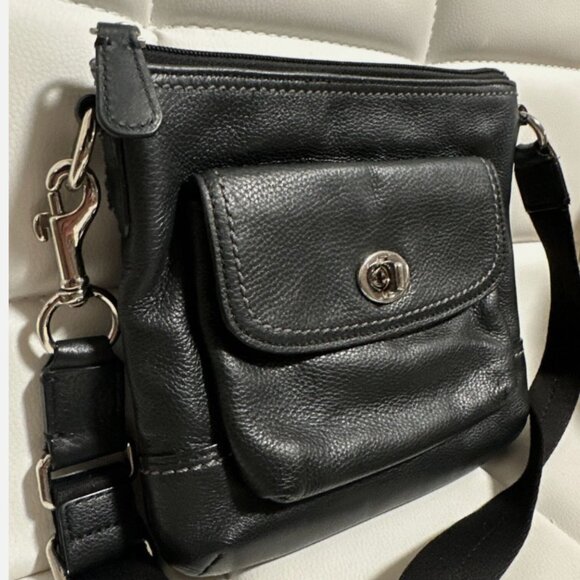Coach Park Leather Swingpack F49170 Black Crossbody Purse - Picture 7 of 7